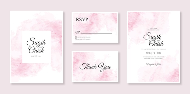 Beautiful watercolor splash for wedding invitation set templates