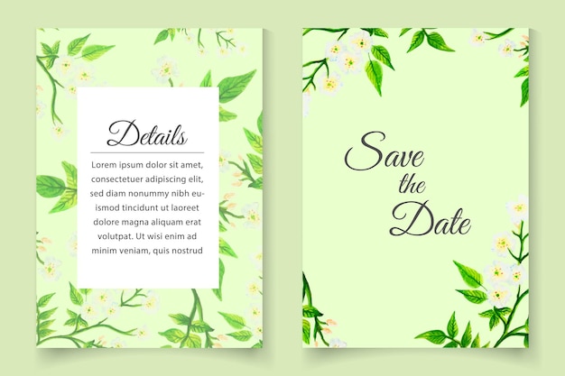 Beautiful watercolor spring floral wedding invitation card set template