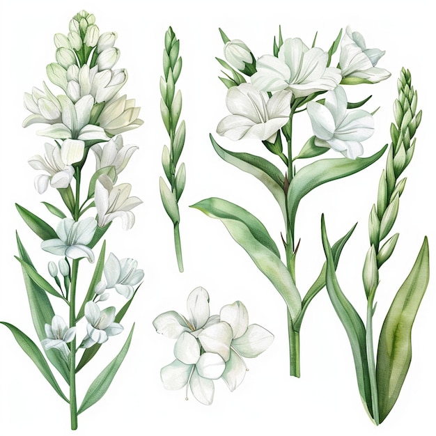 Beautiful Watercolor Tuberose Flowers