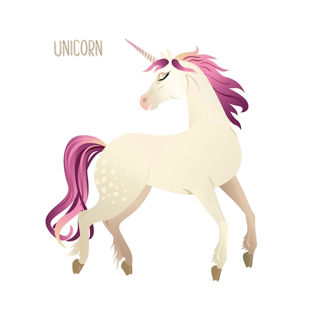 Beautiful watercolor unicorns set in pink and purple colors. 