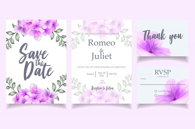 Beautiful watercolor wedding invitation card template blossom