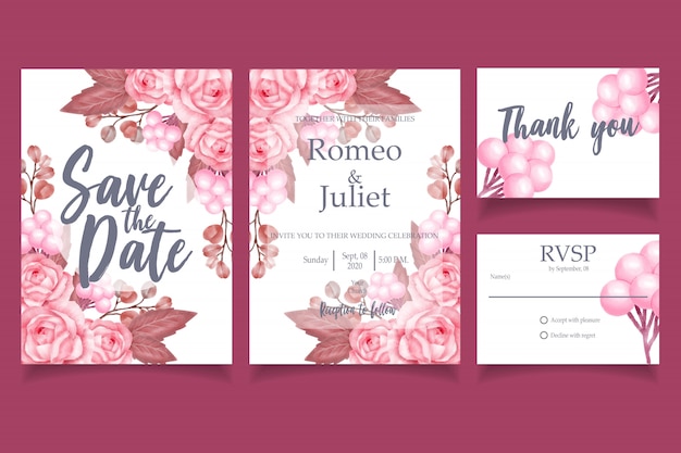 Beautiful watercolor wedding invitation card template elegant