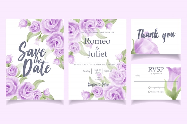 Beautiful watercolor wedding invitation card template rose