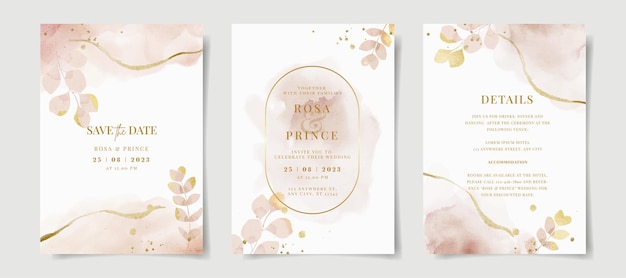 Beautiful watercolor on wedding invitation card template set