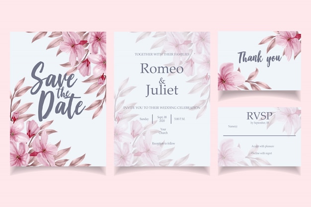 Beautiful watercolor wedding invitation card template