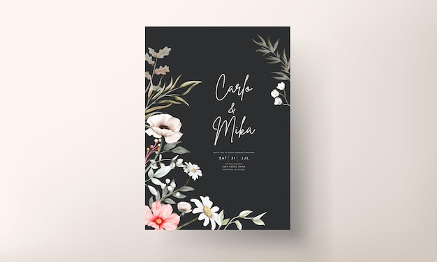 Vector beautiful watercolor wedding invitation card with elegant flower and tiny foliage