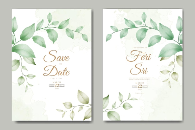 beautiful watercolor wedding invitation card with floral leaves