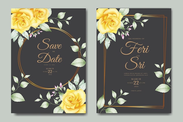 beautiful watercolor wedding invitation card with floral leaves