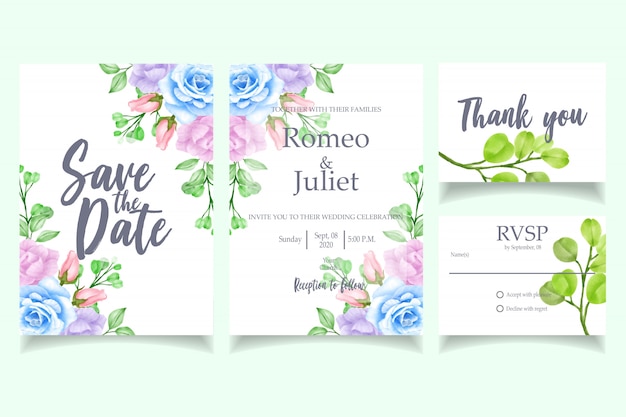 Beautiful watercolor wedding invitation rsvp card template 