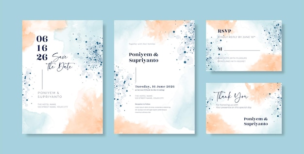 Beautiful watercolor wedding invitation template