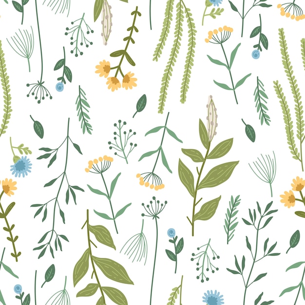 Beautiful watercolor wild field flowers seamless pattern