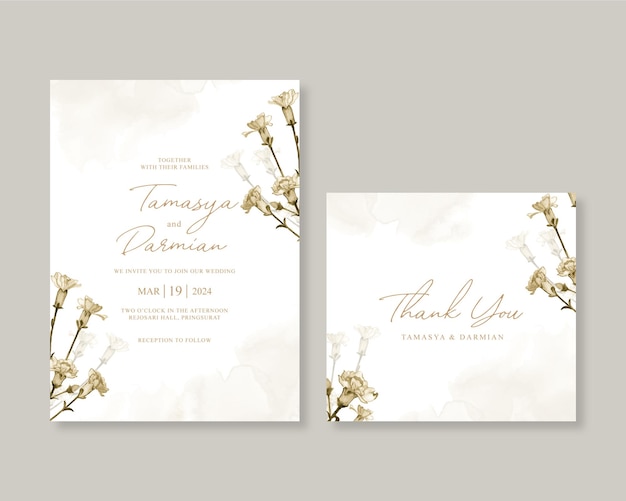 Beautiful wedding card invitation template with flower watercolor