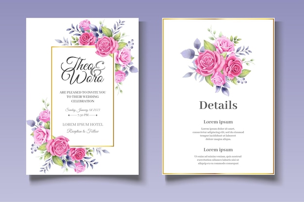 Beautiful wedding card set with elegant floral leaves