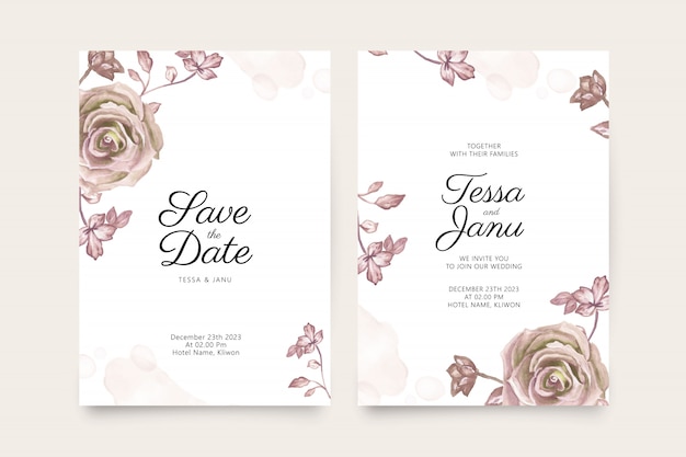 Beautiful wedding card set with hand painted roses watercolor