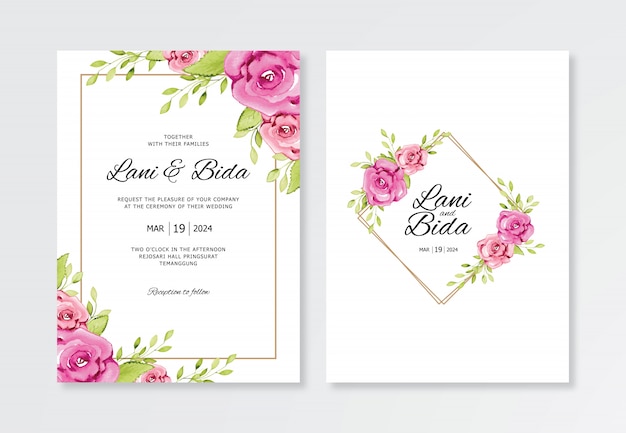 Beautiful wedding card template with real watercolor flower