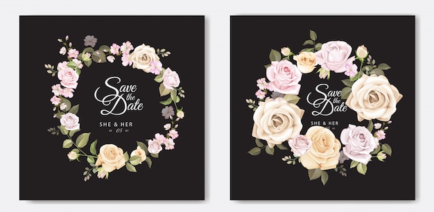 beautiful wedding card with floral and leaves template