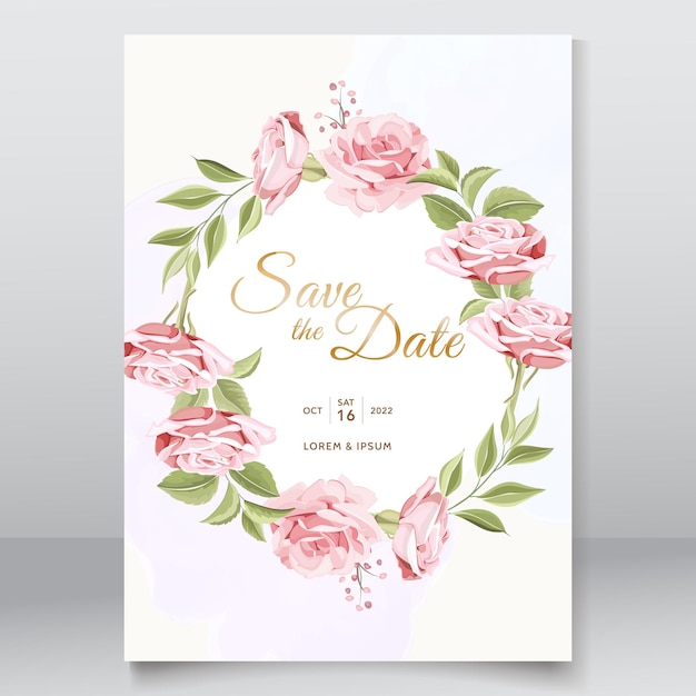 Beautiful wedding card with pink roses template