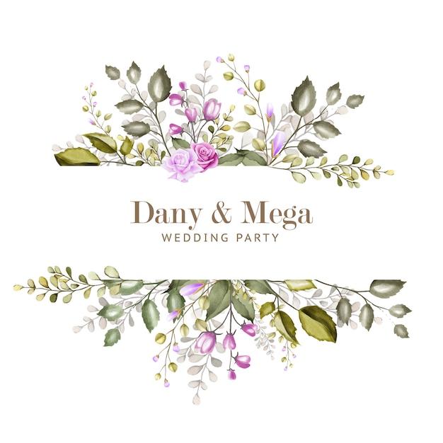 beautiful wedding card with watercolor floral and leaves