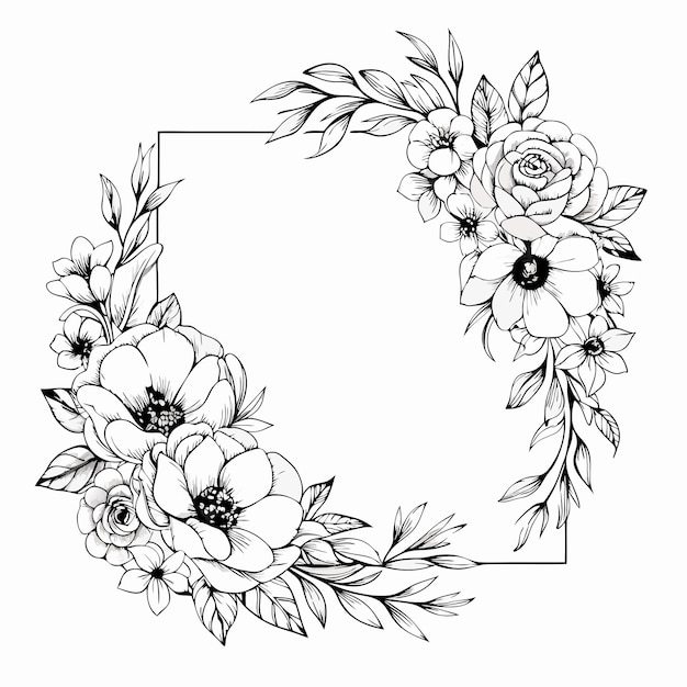 Vector beautiful wedding floral frame sketch vector illustration 2