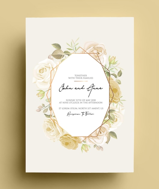 Beautiful Wedding floral golden invitation card