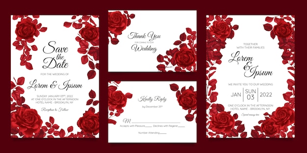 Beautiful   wedding invitation card template set with floral frame