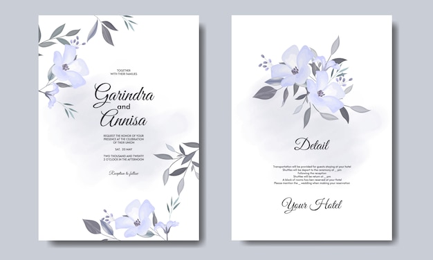 Beautiful wedding invitation card template set with floral frame  