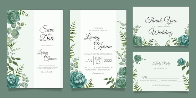 Beautiful wedding invitation card template set with geometric floral frame