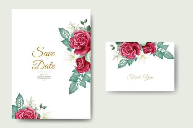 Beautiful wedding invitation card template with floral leaves