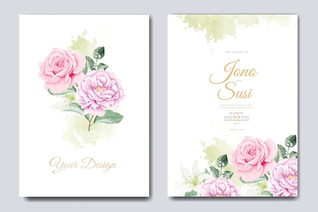 Beautiful wedding invitation card template with floral leaves