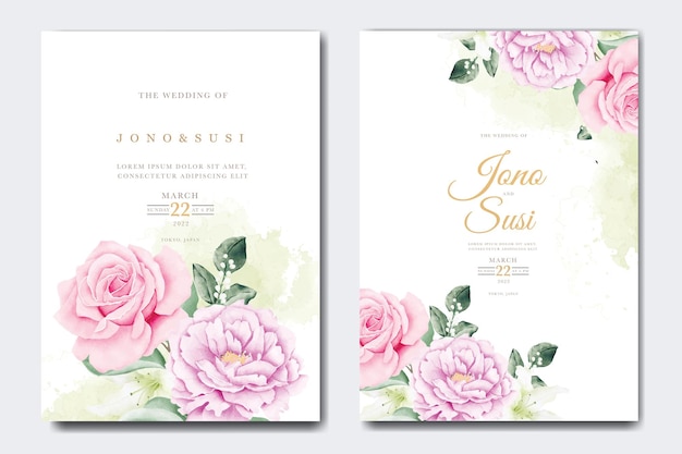 Beautiful wedding invitation card template with floral leaves