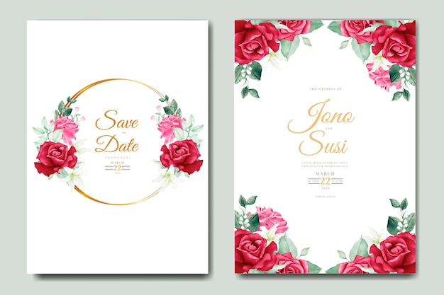 Beautiful wedding invitation card template with floral leaves