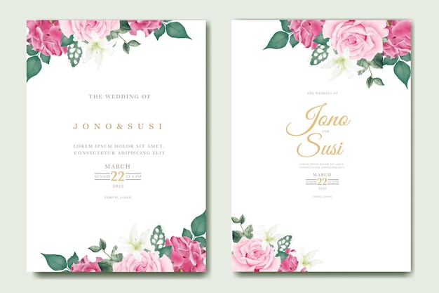 Beautiful wedding invitation card template with floral leaves