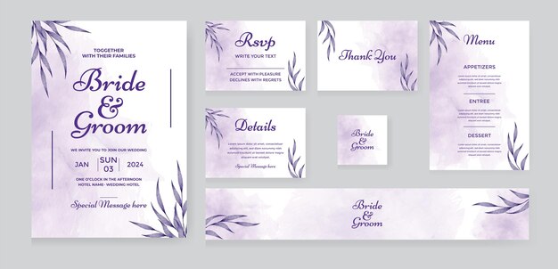 Beautiful wedding invitation card template with watercolor and flower background