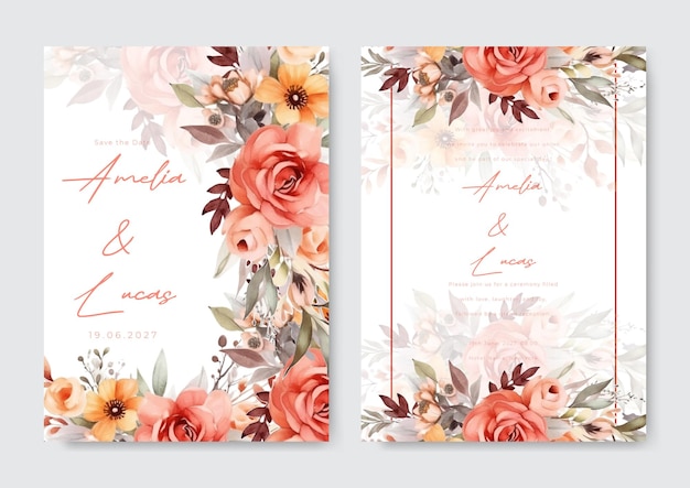 Beautiful wedding invitation card template with white and yellow roses