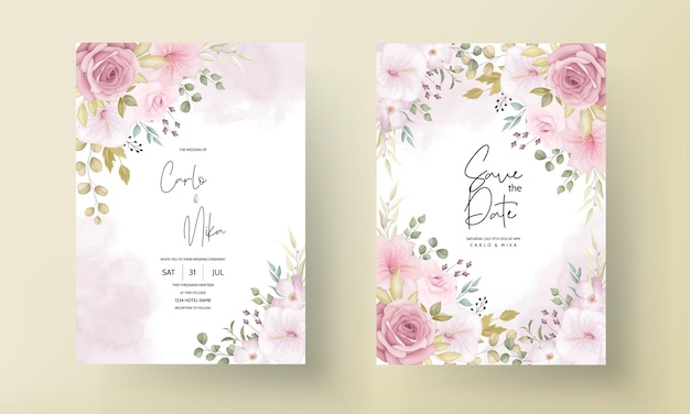 Beautiful wedding invitation card with beautiful flower decoration