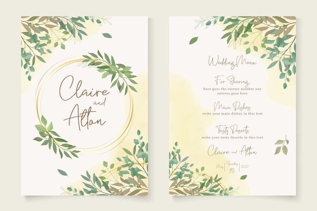 Beautiful wedding invitation card with floral wreath