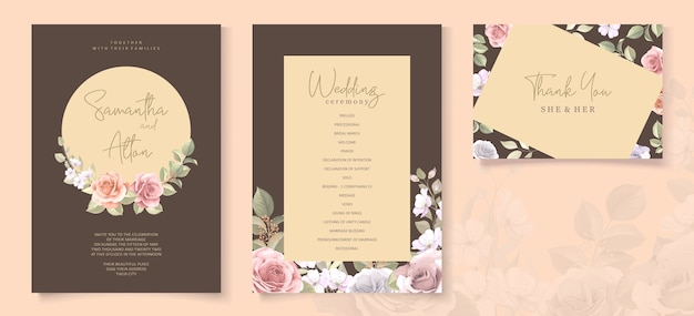 Beautiful wedding invitation card with floral wreath