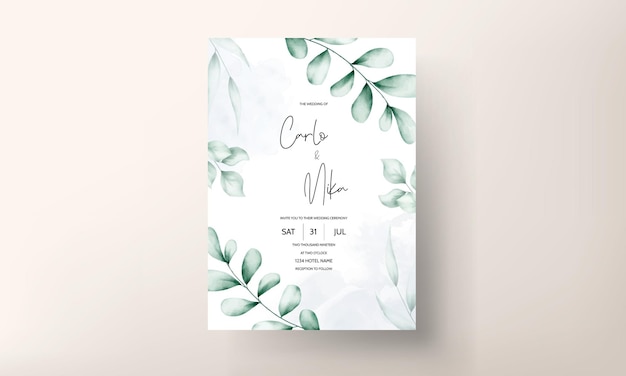 Beautiful wedding invitation card with leaf decoration