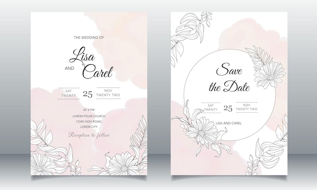 Beautiful wedding invitation card with monoline design