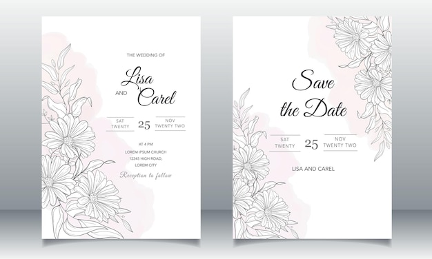 Beautiful wedding invitation card with monoline design