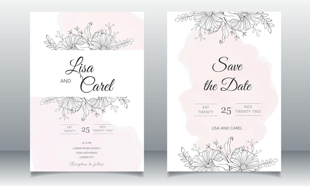 Vector beautiful wedding invitation card with monoline design