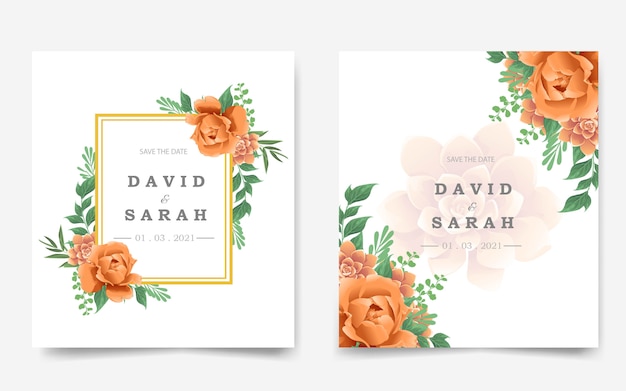 Beautiful wedding invitation card with orange flower