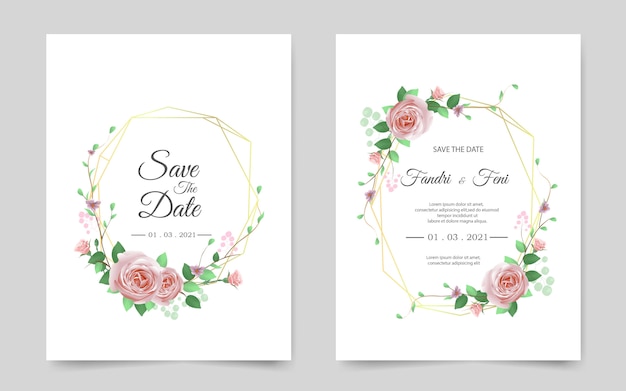 Beautiful wedding invitation card with red rose