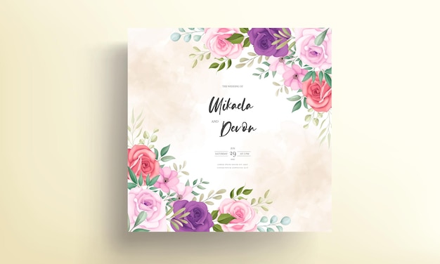 Beautiful wedding invitation card with soft floral ornaments