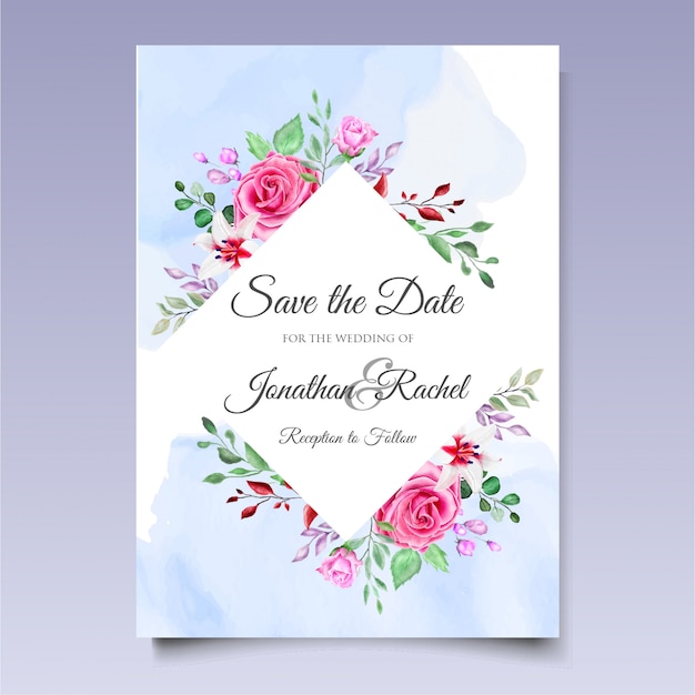 Beautiful wedding invitation floral and leaves card template