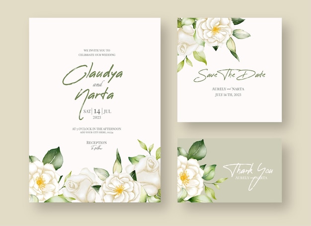 Beautiful wedding invitation set white floral