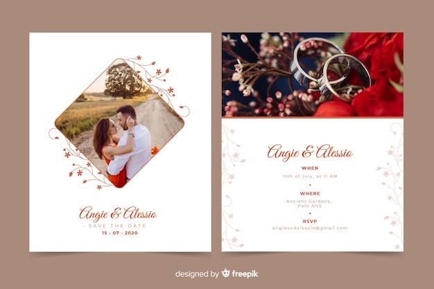 Beautiful wedding invitation template with photo