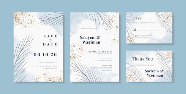 Beautiful wedding invitation template with watercolor background