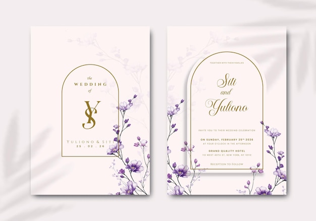 beautiful wedding invitation template with watercolor flower illustration premium vector