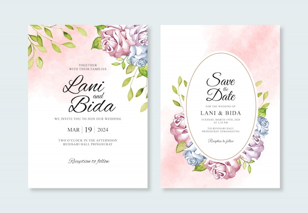 Beautiful wedding invitation template with watercolor flower